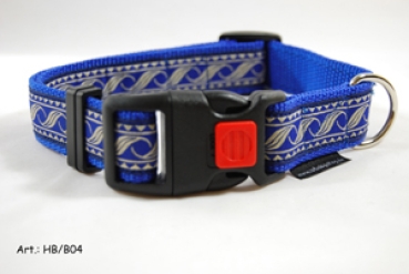 Hundehalsband mit Borte veredelt  Blau-Beige Art. HB/B 04